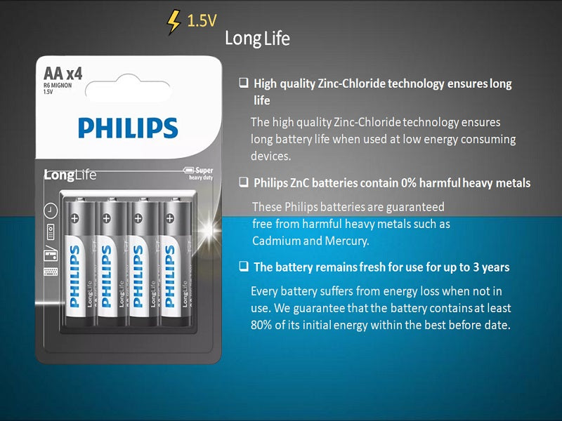 PHILIPS Aa Longlife Battery X 4 Pack