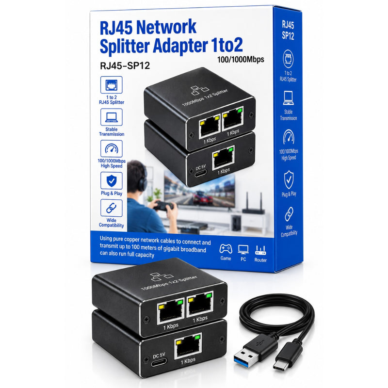 RJ45 1-to-2 Network Splitter Adapter Hub