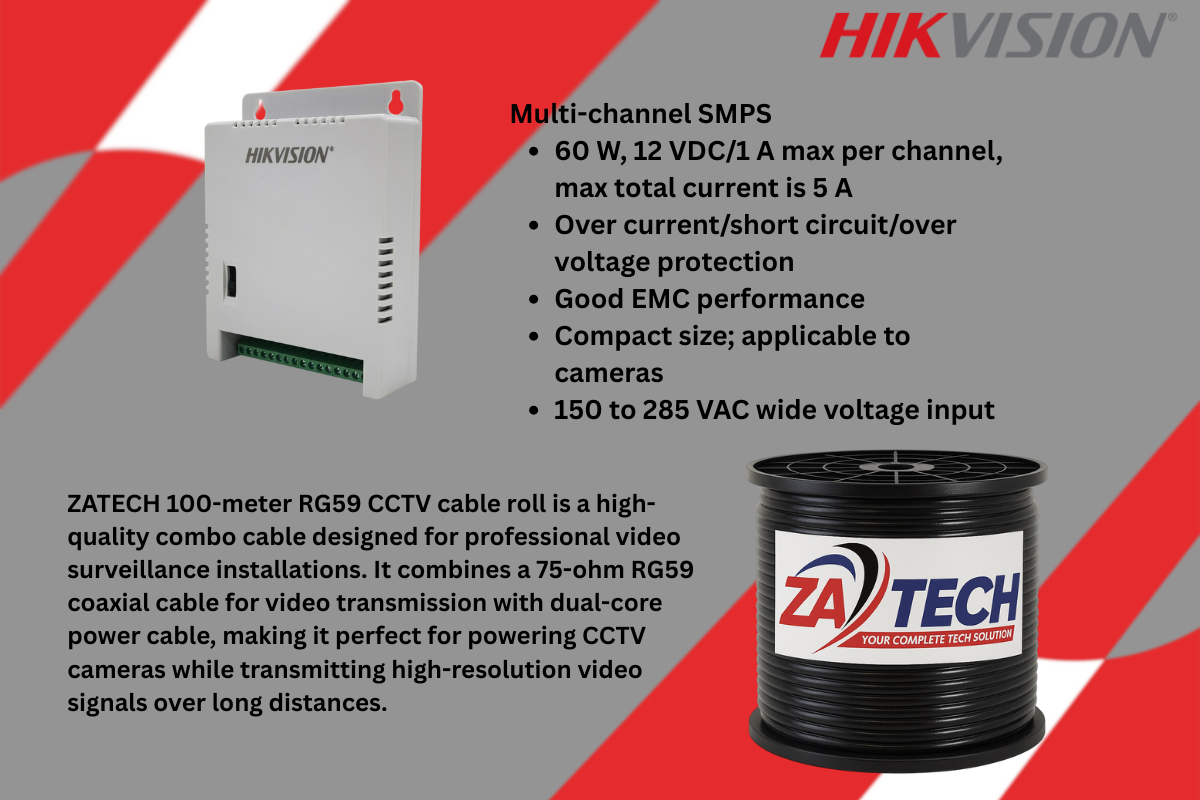 Hikvision 8CH Dome CCTV Kit with Zatech junction boxes & Cable roll