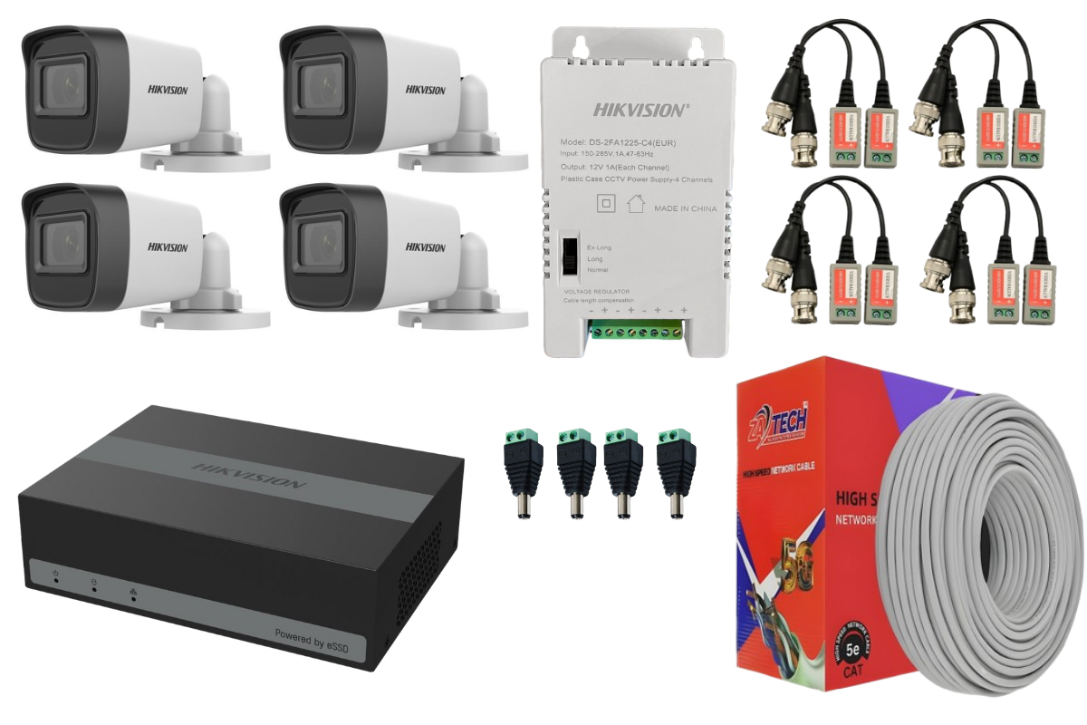 Hikvision eDVR CCTV Kit with 2MP Cameras & 100m CAT5 ZATECH Roll