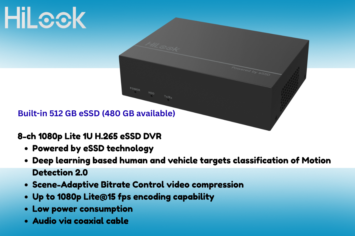 HiLook 8CH 2MP ColorVu eDVR CCTV Kit Built-in 512GB eSSD +Zatech Cable Roll