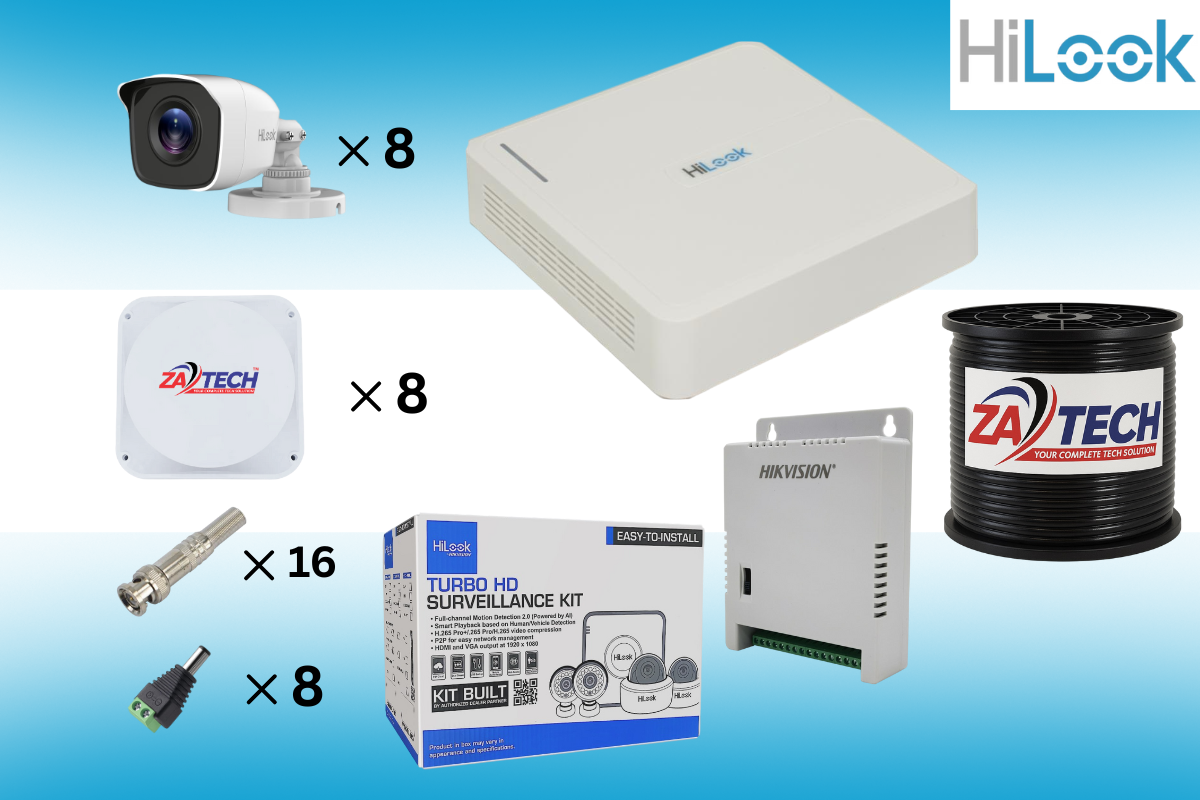 HiLook 8CH CCTV Kit With Zatech RG59 Cable Roll, Junction Boxes