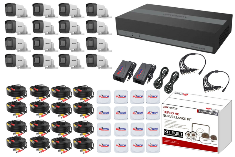 Hikvision DS-E16HGHI-B 16CH eDVR CCTV Kit - 16x 2MP Bullet Cameras, 16x 20m Ready-Made Cables, Junction Boxes