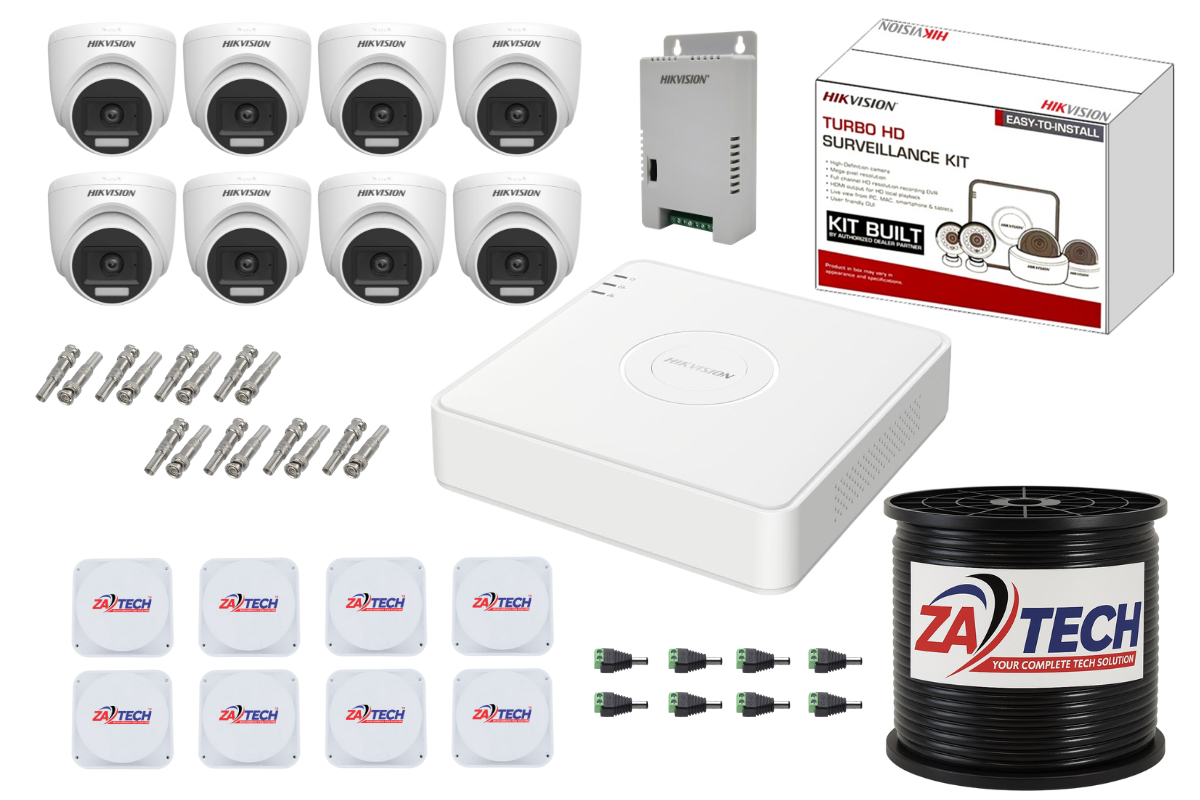 Hikvision 8CH Dome CCTV Kit with Zatech junction boxes & Cable roll
