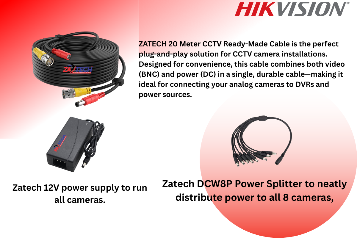 Hikvision 8CH eSSD DVR Kit with 1TB Built-in SSD & Zatech 20m Ready cables