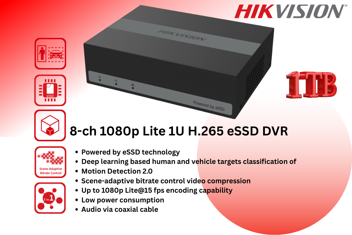 Hikvision 8CH eSSD DVR Kit with 1TB Built-in SSD & Zatech 20m Ready cables