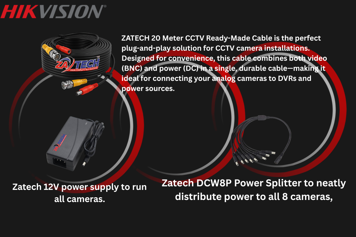 Hikvision 8CH eDVR Dome CCTV Kit -1TB Built-in SSD and Zatech ready cable