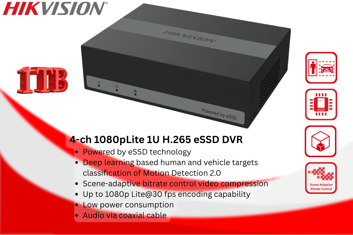 Hikvision 4CH eDVR Dome CCTV Kit with 1TB Built-in SSD & Zatech Ready Cable