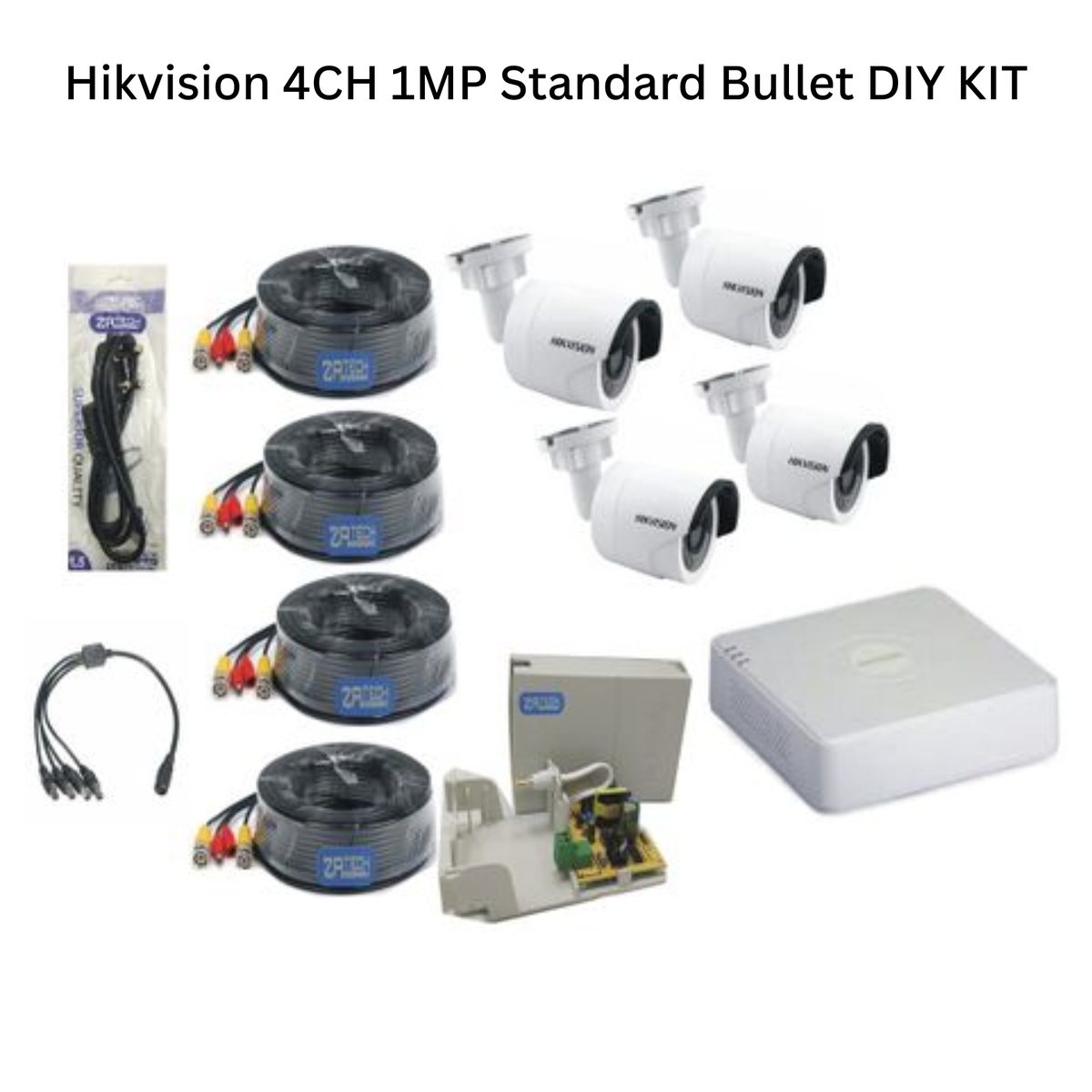 Hikvision 4CH 1MP Standard Bullet DIY KIT With Zatech Pre-made Cables