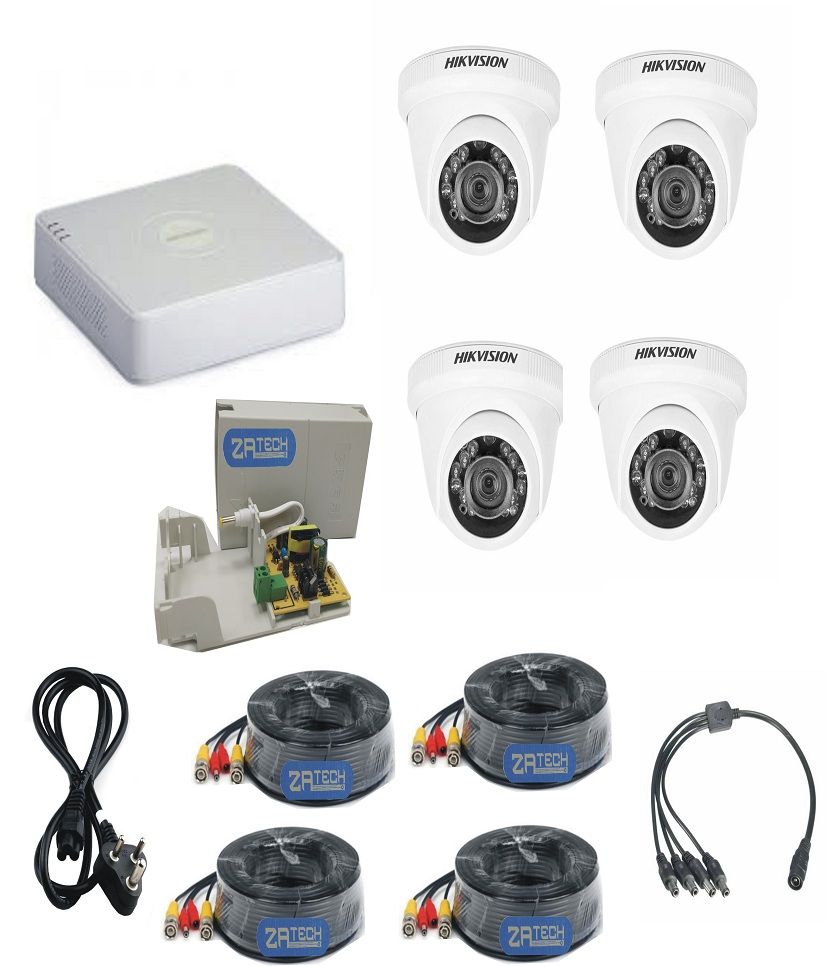 Hikvision 4CH 1MP Standard Dome DIY Kit With Zatech Pre-made Cables