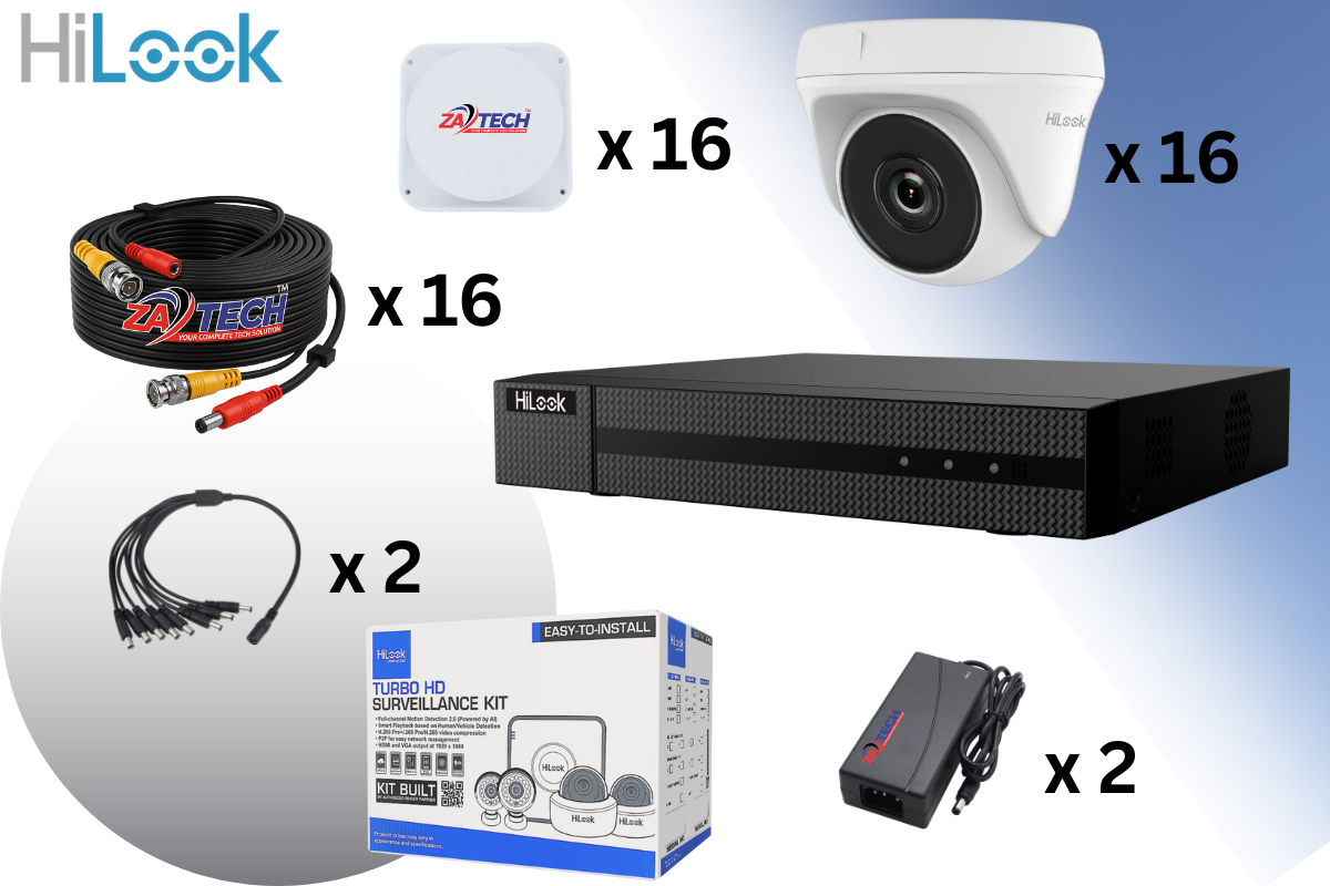 Hilook 16CH Dome Camera CCTV Kit With Zatech ready Cables, Junction Boxes