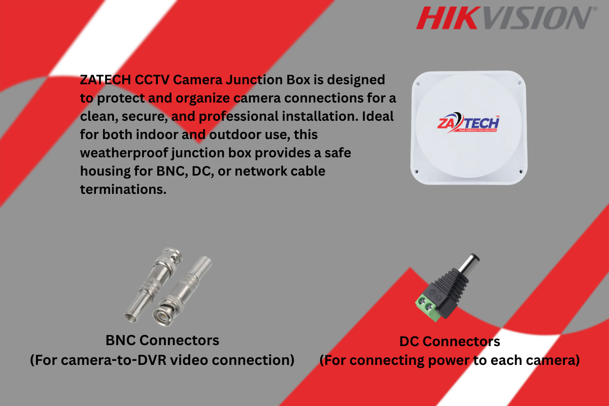 Hikvision 8CH Dome CCTV Kit with Zatech junction boxes & Cable roll