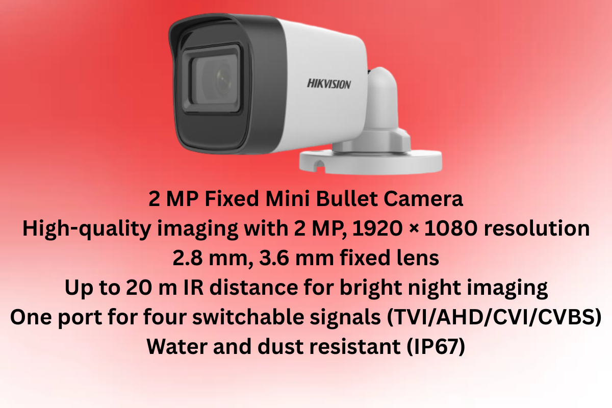 Hikvision 4CH CCTV Kit with 2MP Cameras, 100m CAT5 & Baluns