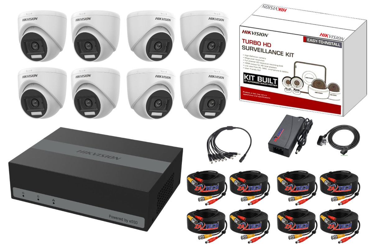 Hikvision 8CH eDVR Dome CCTV Kit -1TB Built-in SSD and Zatech ready cable
