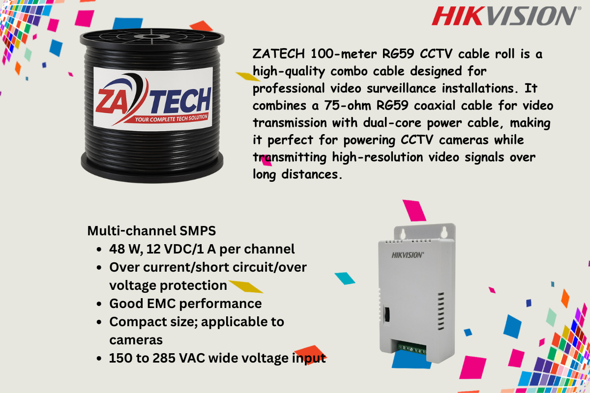 Hikvision 4-Ch ColorVu CCTV Kit with 1TB eSSD DVR & Zatech RG59 Cable Roll
