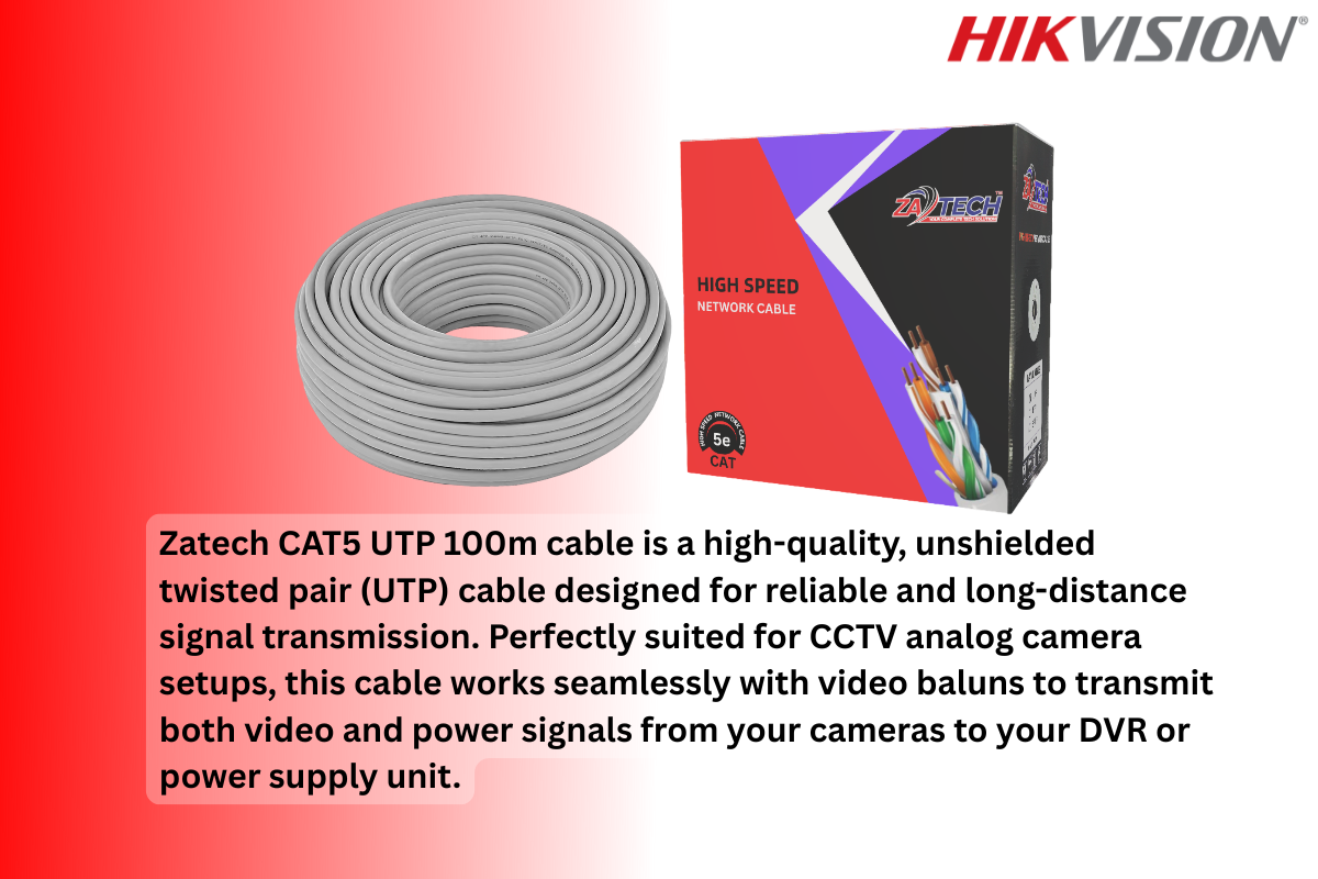 Hikvision 8CH Analog eDVR CCTV Kit with Built-in 1TB SSD, Zatech Cat5 Cable