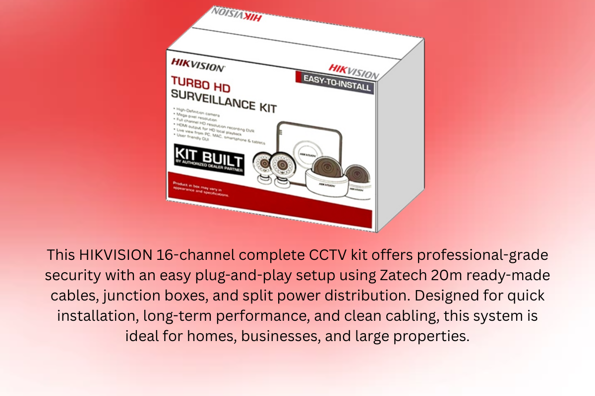 HIKVISION 16CH DVR Kit with 2MP Cameras, Zatech Cables & Junction Boxes