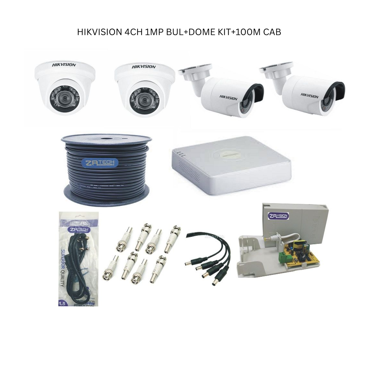 Hikvision 4CH 1MP Advanced Bullet Dome KIT With ZAtech RG59 Cable