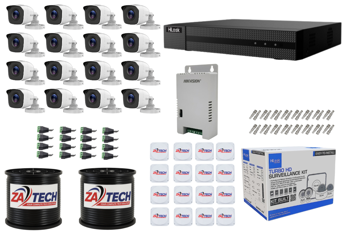 HiLook 16CH DVR Kit with 2MP Cameras, Zatech RG59, PSU & Junction Boxes