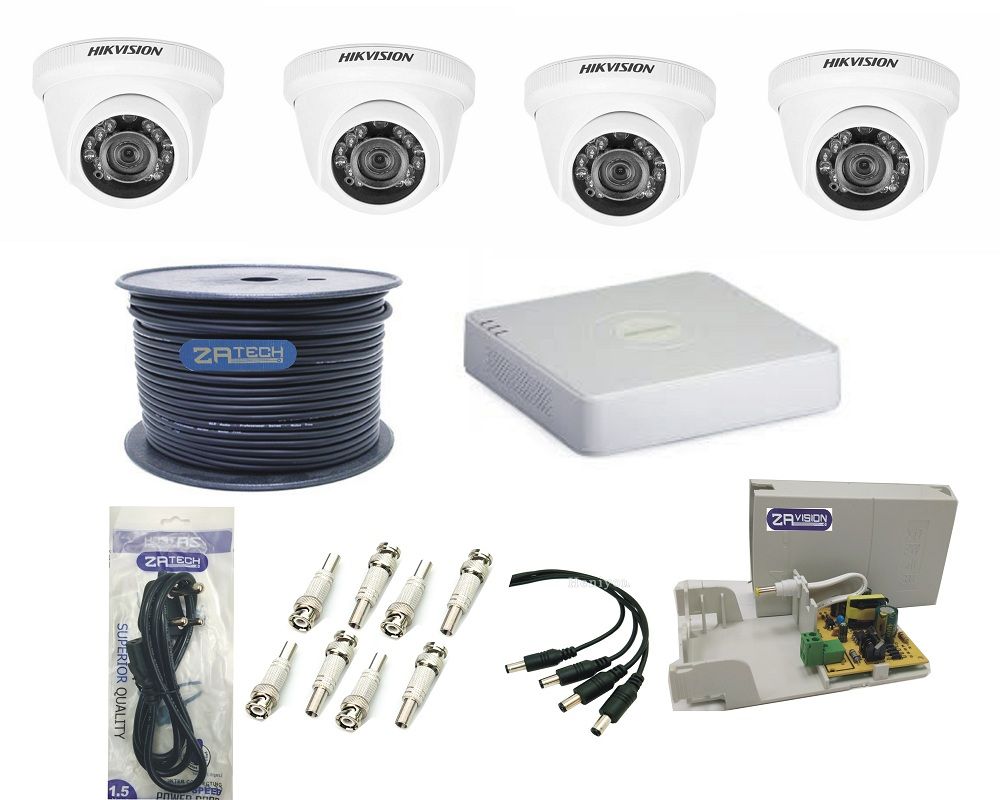 Hikvision 4CH 1MP Advanced Dome KIT With ZAtech RG59 Cable