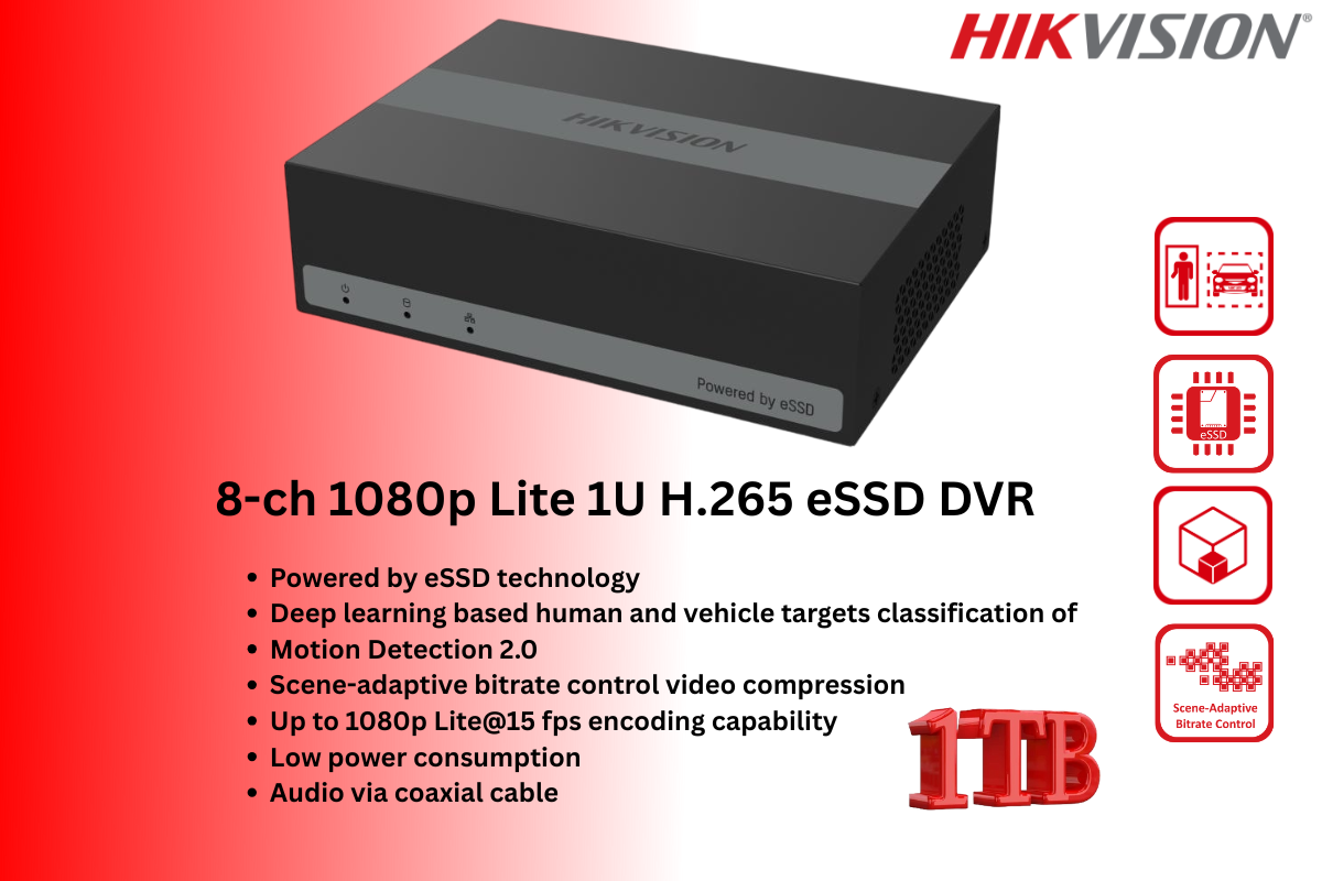 Hikvision 8CH Analog eDVR CCTV Kit with Built-in 1TB SSD, Zatech Cat5 Cable