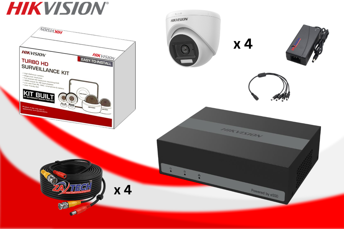 Hikvision 4CH eDVR Dome CCTV Kit with 1TB Built-in SSD & Zatech Ready Cable