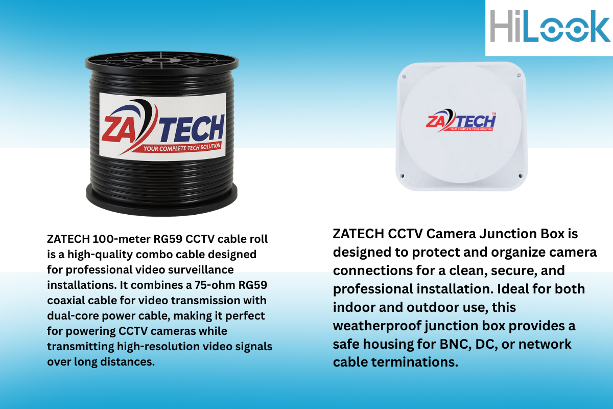 HiLook 8CH CCTV Kit With Zatech RG59 Cable Roll, Junction Boxes