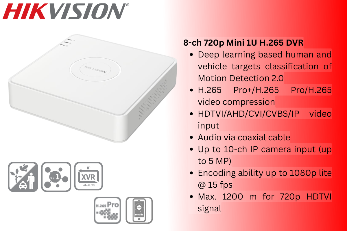 Hikvision 8CH Analog CCTV Kit with Zatech 100m Cat5 Cable & Baluns