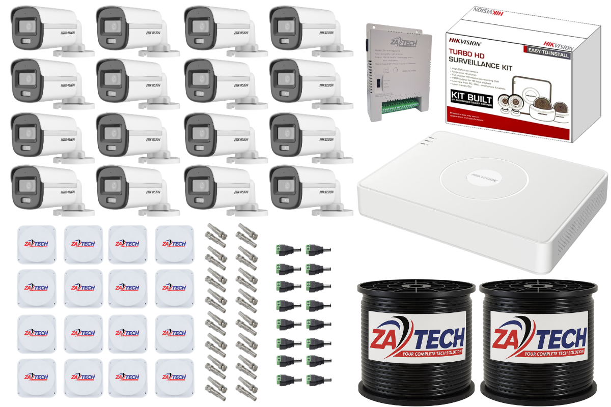 Hikvision 16CH ColorVu CCTV Kit with Zatech Junction Boxes & Cable Rolls