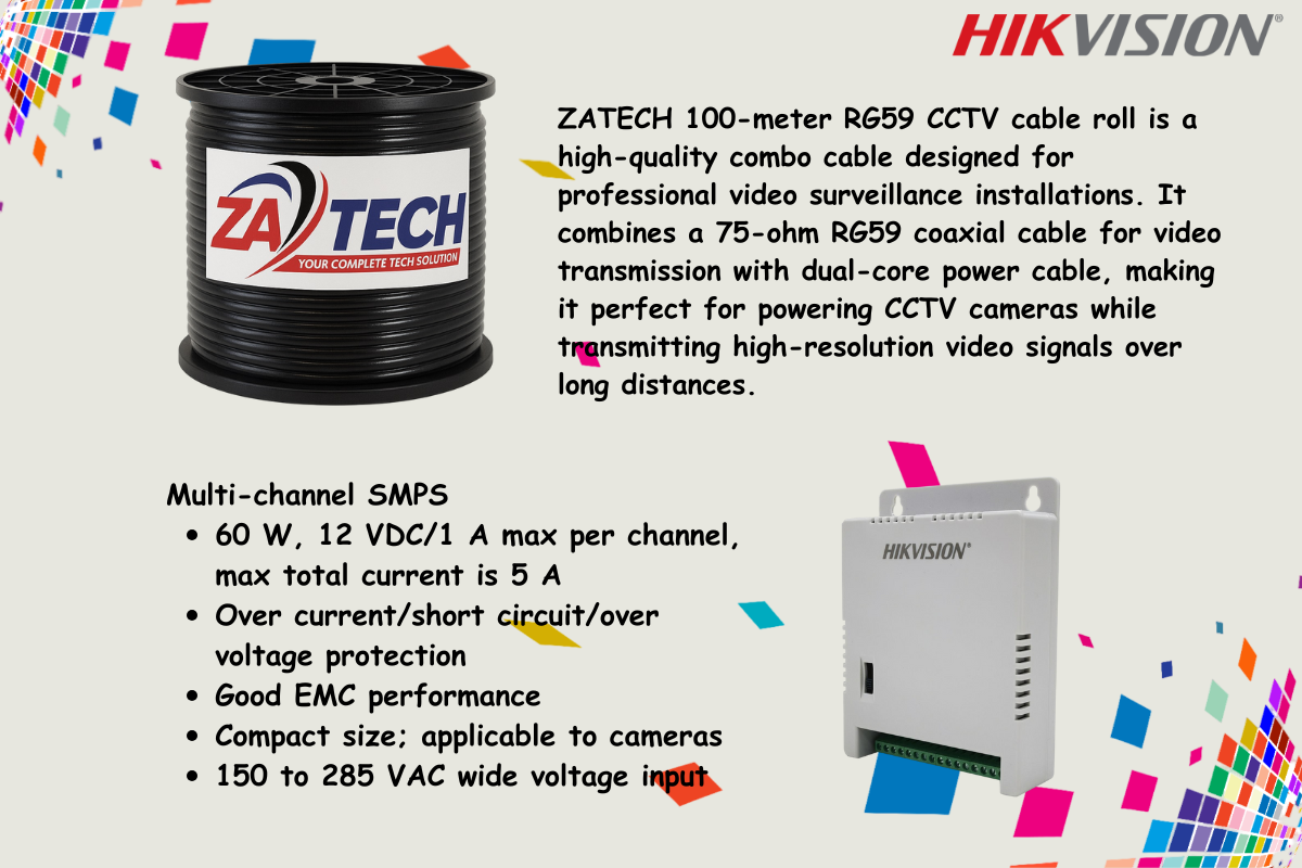 Hikvision 8CH ColorVu eDVR CCTV Kit with 1TB SSD, 100M Zatech Cable roll