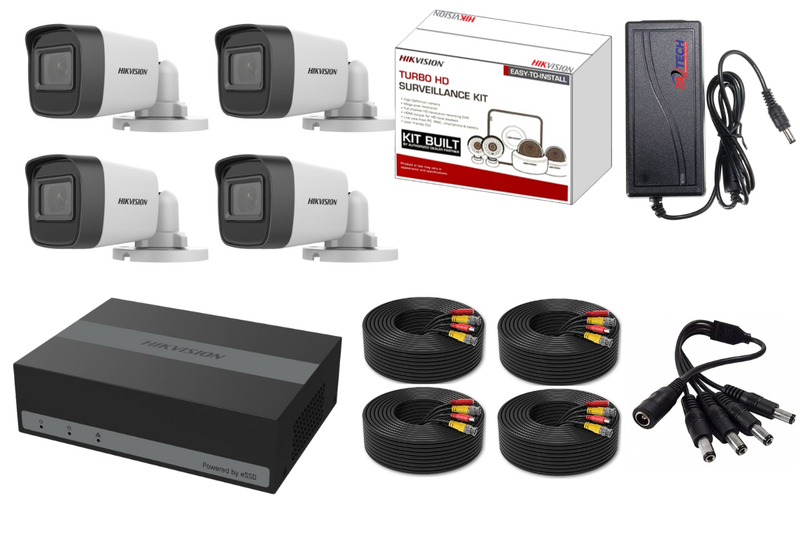 Hikvision 4CH eDVR CCTV Kit with 2MP Cameras & ZATECH 20m Cables