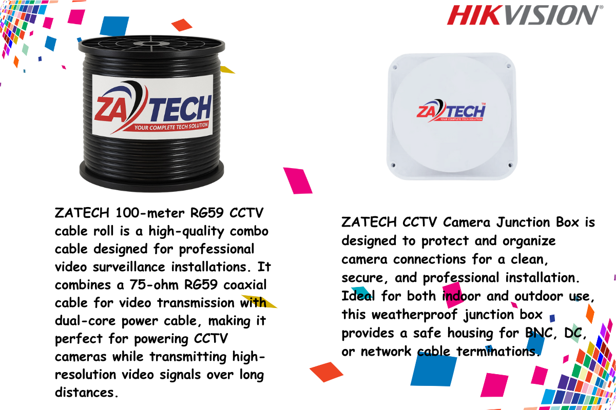 Hikvision 4-Ch ColorVu CCTV Kit with 1TB eSSD DVR, Zatech RG59 Roll and JB