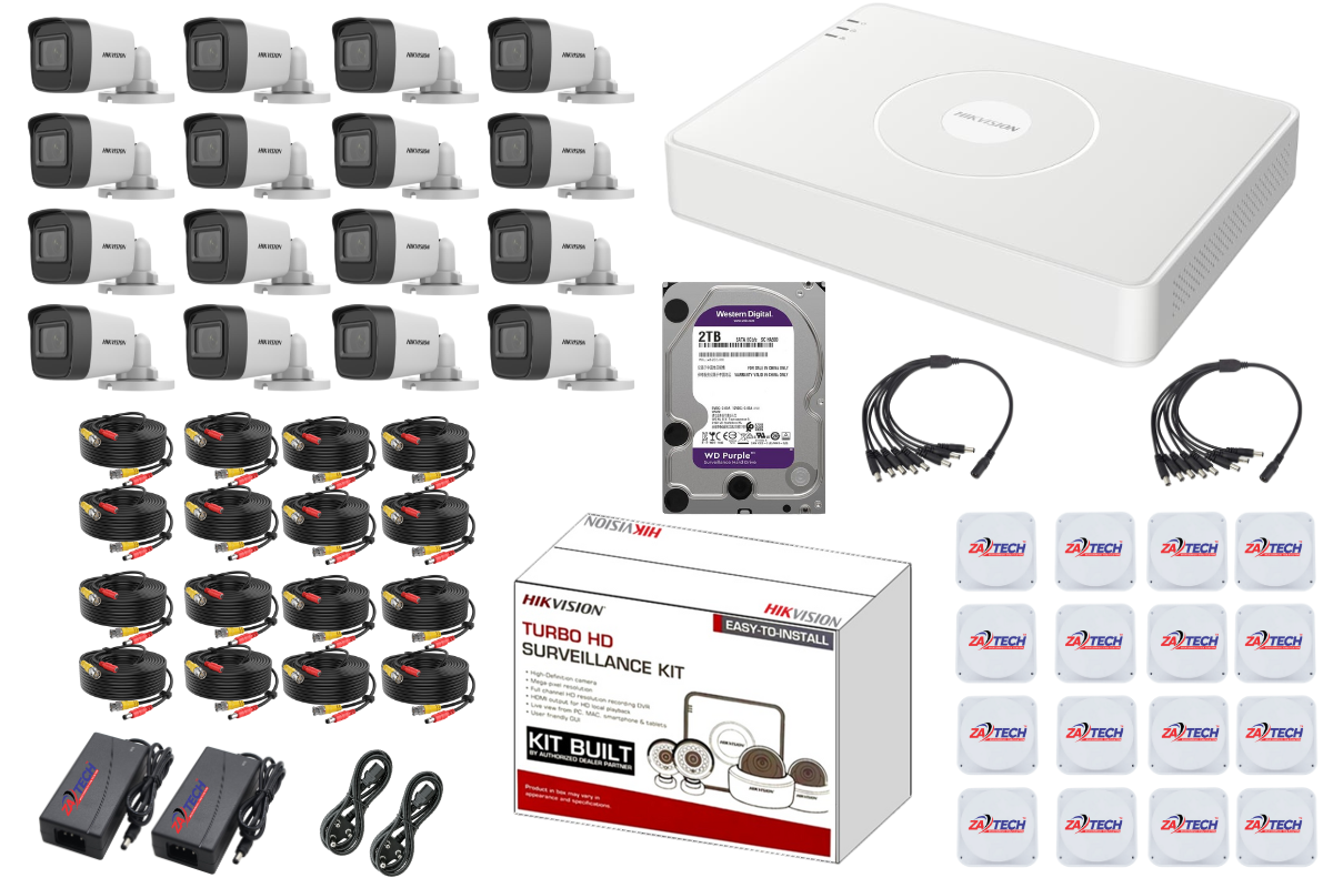 HIKVISION 16CH DVR Kit with 2MP Cameras, Zatech Cables & Junction Boxes