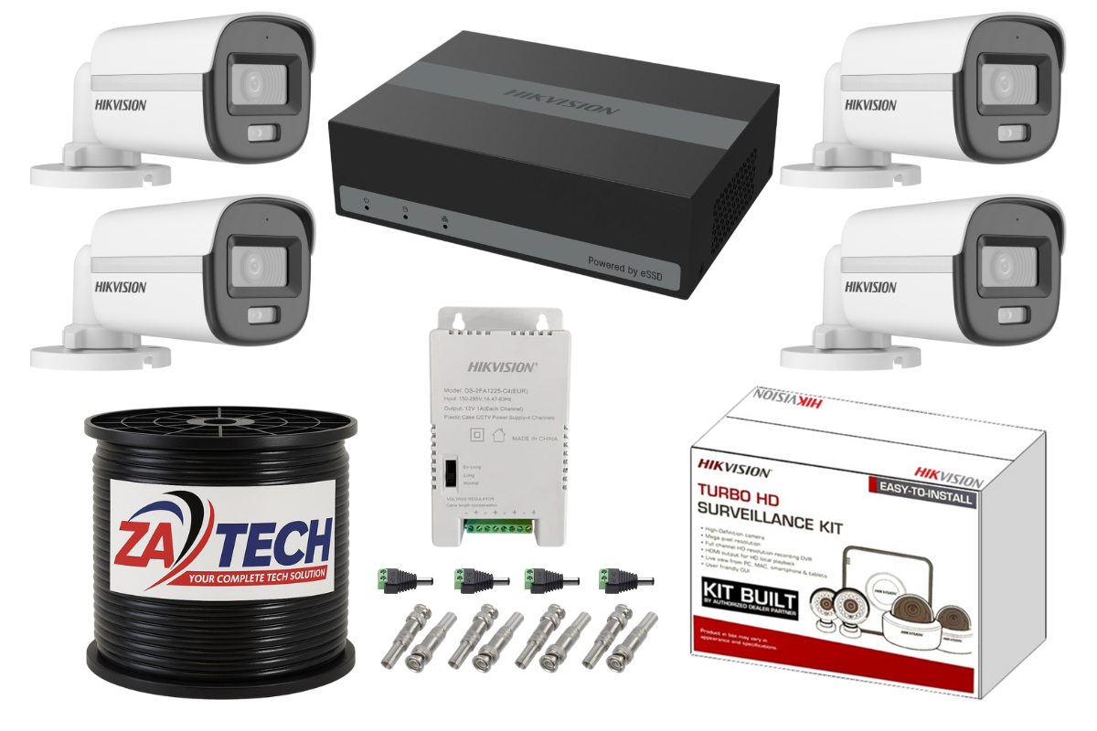 Hikvision 4-Ch ColorVu CCTV Kit with 1TB eSSD DVR & Zatech RG59 Cable Roll