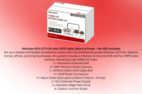 Hikvision 4CH CCTV Kit with 1TB HDD, ZATECH CAT5, Baluns & Boxes