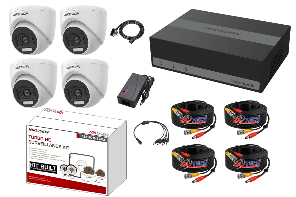 Hikvision 4CH eDVR Dome CCTV Kit with 1TB Built-in SSD & Zatech Ready Cable