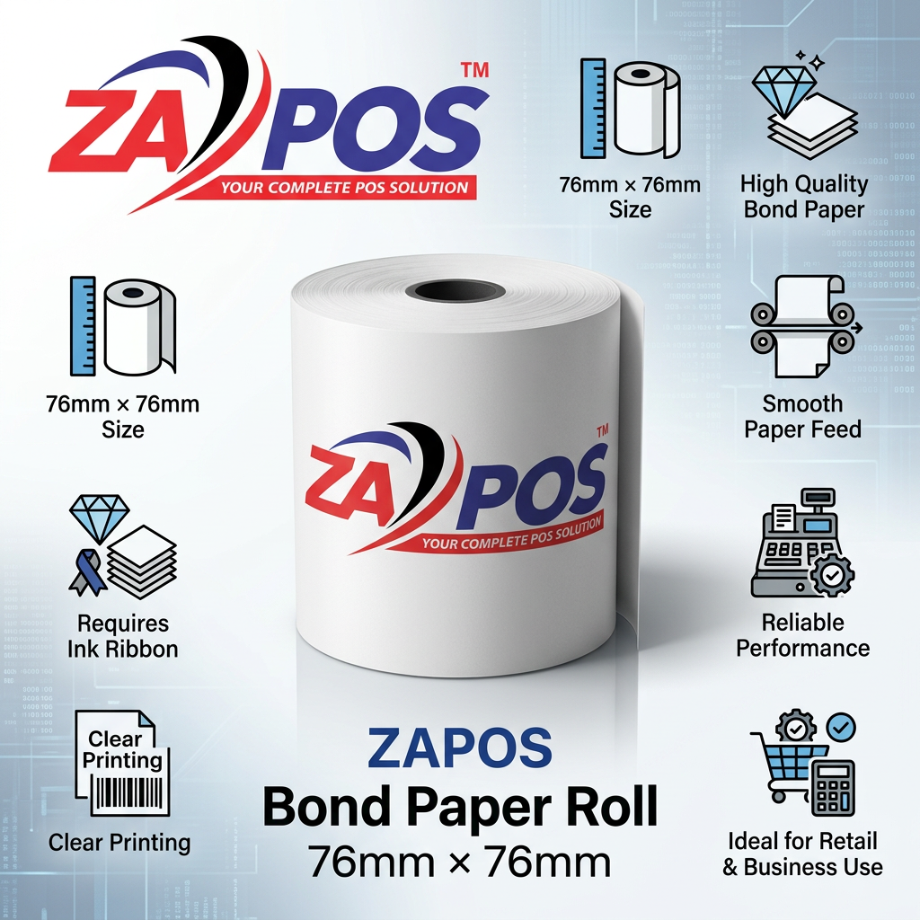 ZAPOS Bond Paper Roll 76mm x 76mm - 50 Pack -for Impact Printers