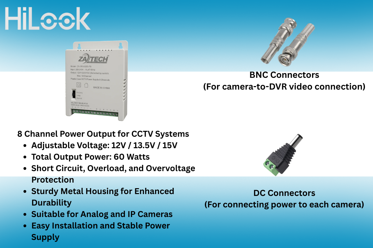 HiLook 8CH 2MP ColorVu eDVR CCTV Kit Built-in 512GB eSSD +Zatech Cable Roll