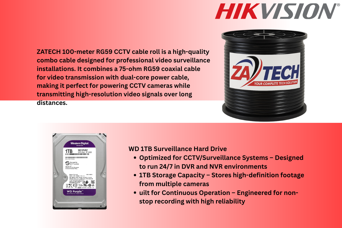 Hikvision 8CH eDVR CCTV Kit with Built-in 1TB SSD & Zatech RG59 Cable roll