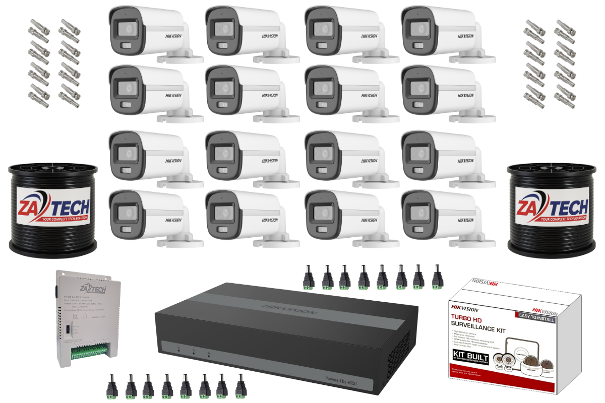 Hikvision 16CH ColorVu eDVR CCTV Kit with 1TB eSSD & Zatech RG59 Rolls