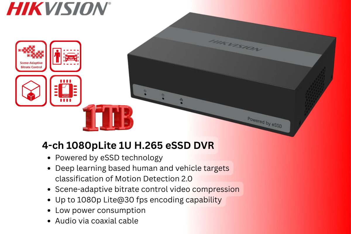 Hikvision 4CH eDVR Dome CCTV Kit with 1TB Built-in SSD and Zatech RG59 Cable