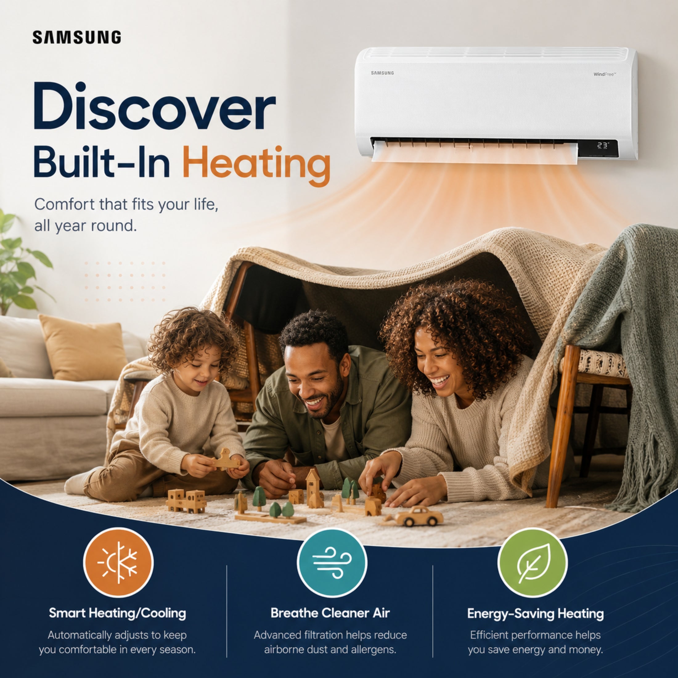 Samsung AR6500 built-in heating for year-round comfort