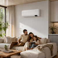 Family relaxing under a Samsung AR6500 WindFree air conditioner