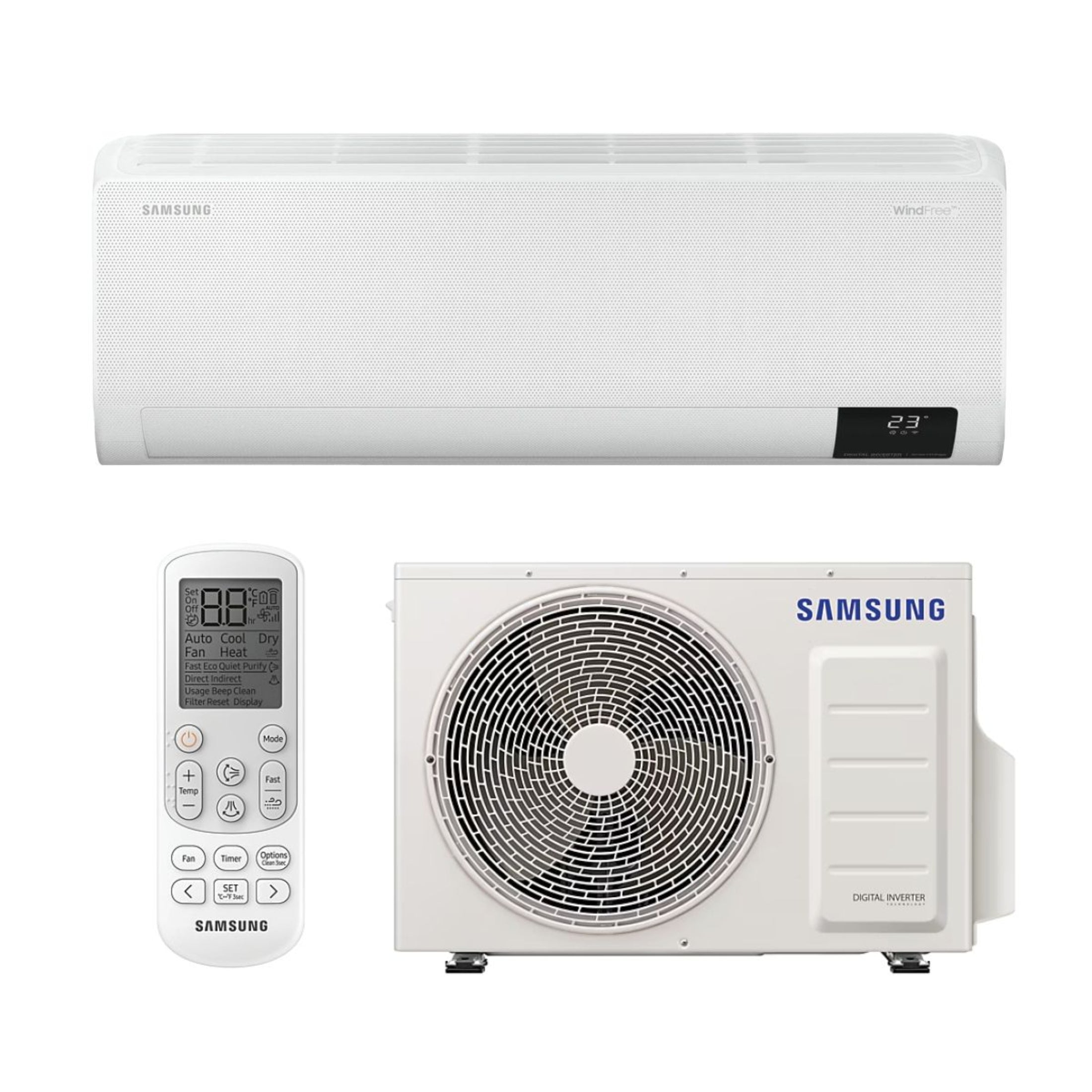 Samsung AR6500 WindFree split air conditioner indoor unit, outdoor unit and remote control