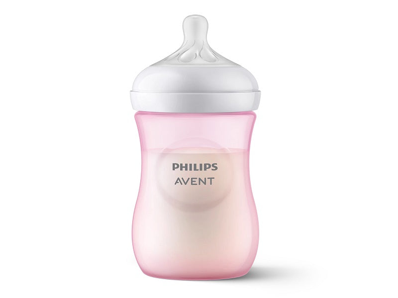 Philips Avent Natural Response pink baby bottle, 260ml, straight front view