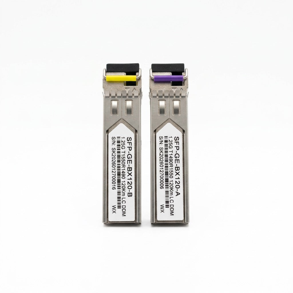 1.25G BiDi SFP Transceiver Pair 120km - TX1490/RX1550nm, Single Fibre LC DDM (SFP-GE-BX120-A/B)