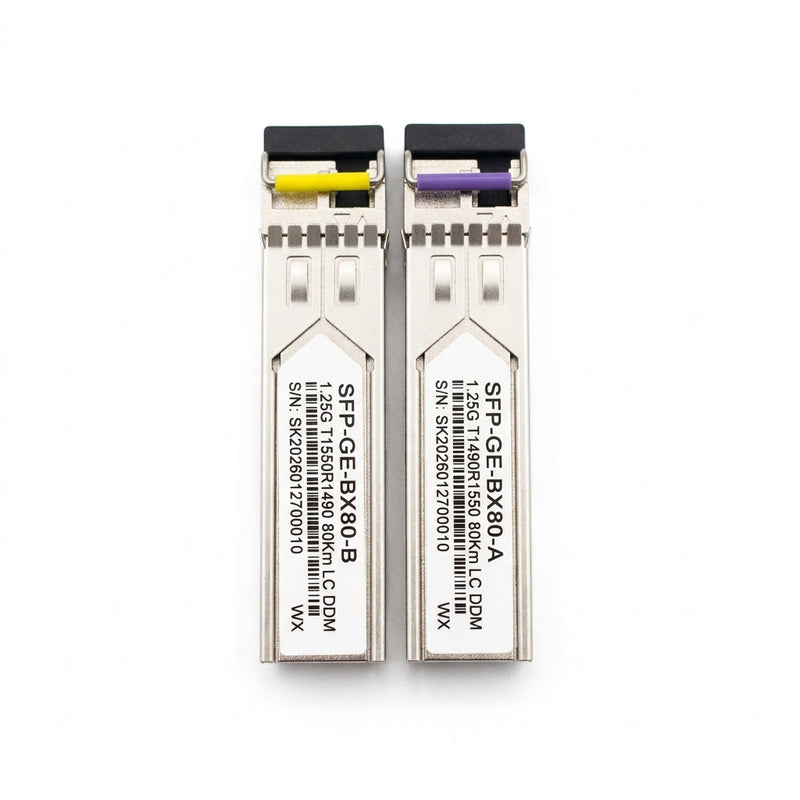 1.25G BiDi SFP Transceiver Pair 80km - TX1490/RX1550nm, Single Fibre LC DDM (SFP-GE-BX80-A/B)