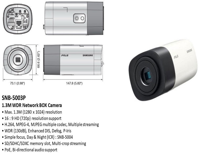 BOX Ip Cam 1.3M Samsung Wdr Poe