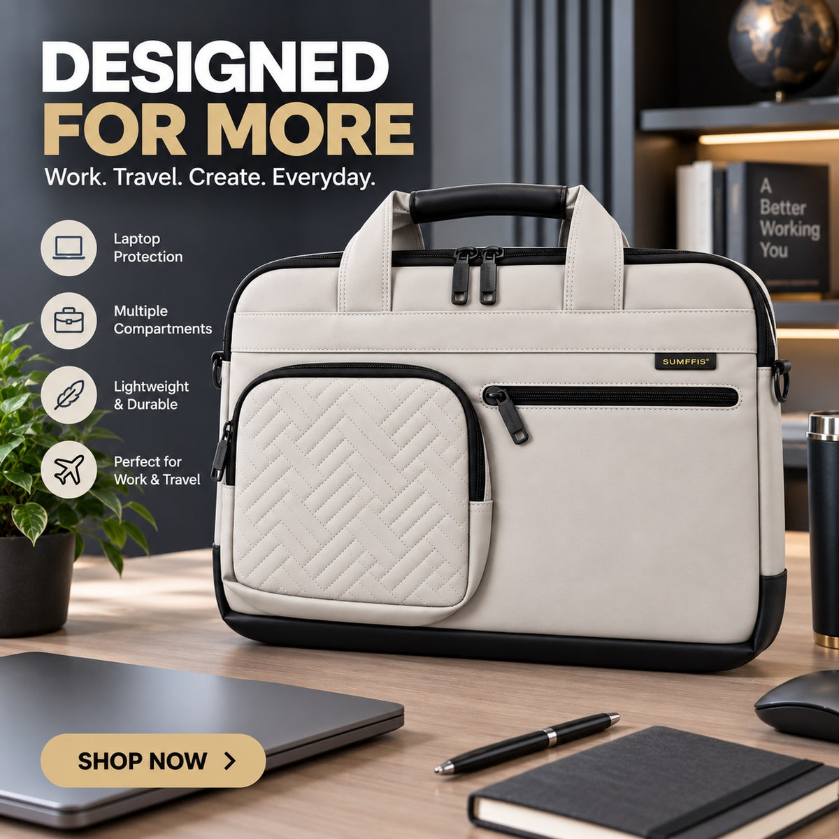 SUMFFIS 15.6-Inch Laptop Shoulder Bag BB