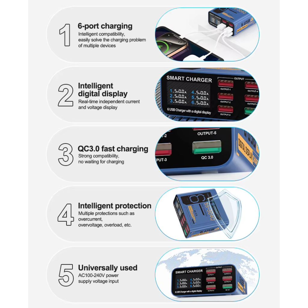 SUNSHINE SS-304Q 6-Port USB Smart Fast C